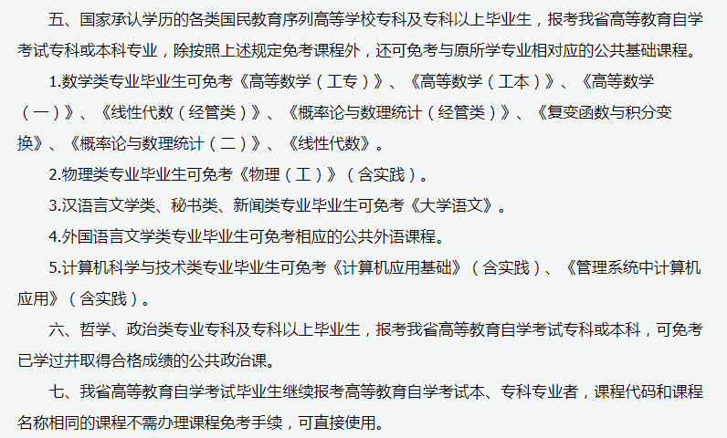 自考免考條件